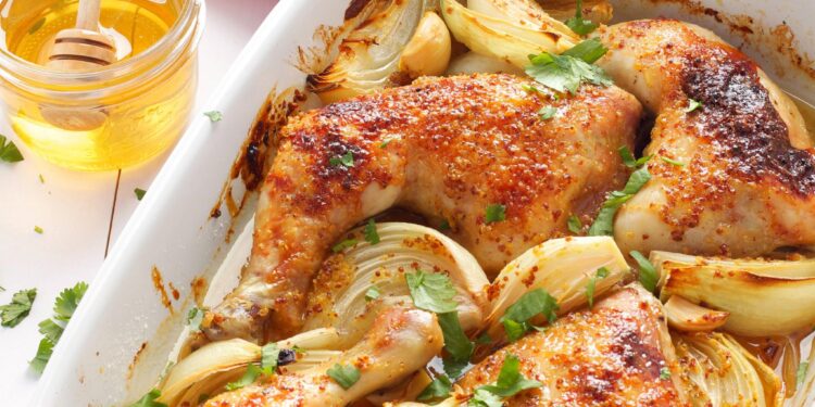 Frango no forno com mel e mostarda