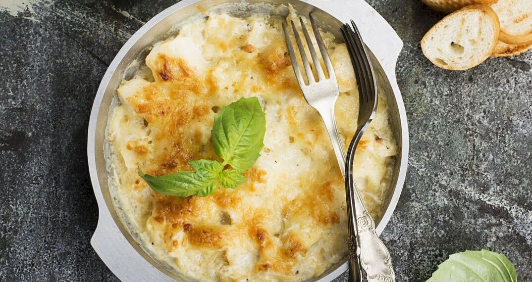 Bacalhau no forno com puré