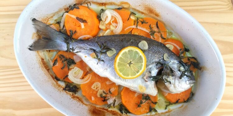 Corvina assada no forno