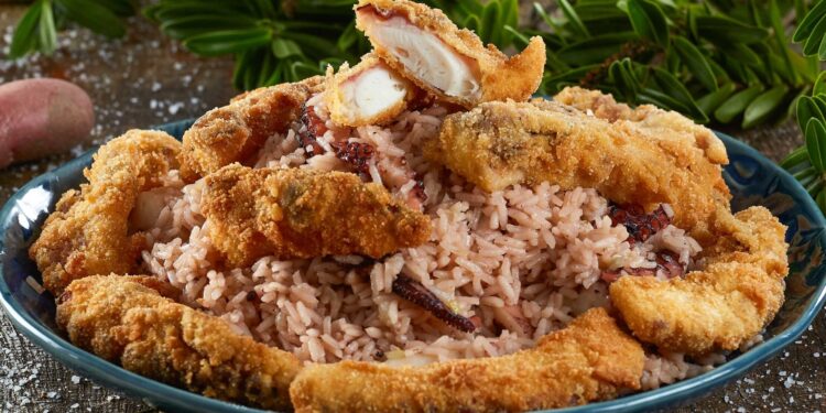 Filetes de polvo com arroz de feijão