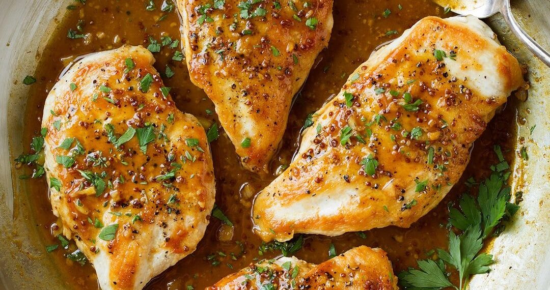 Bifes de frango com mostarda no forno