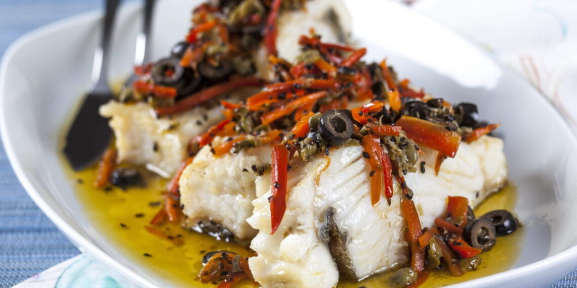 Bacalhau no forno com pimentos