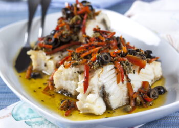 Bacalhau no forno com pimentos