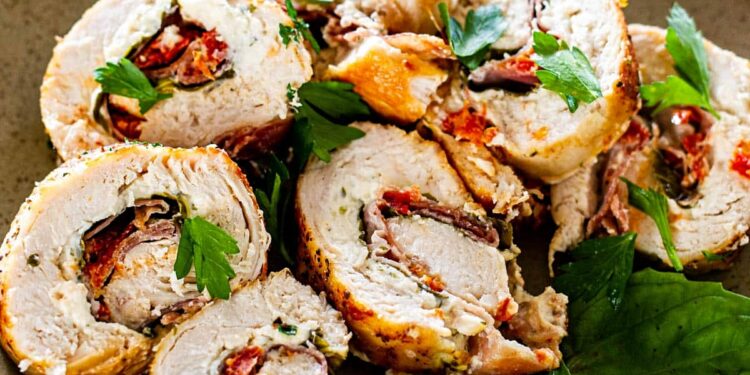 Bifes de frango recheados