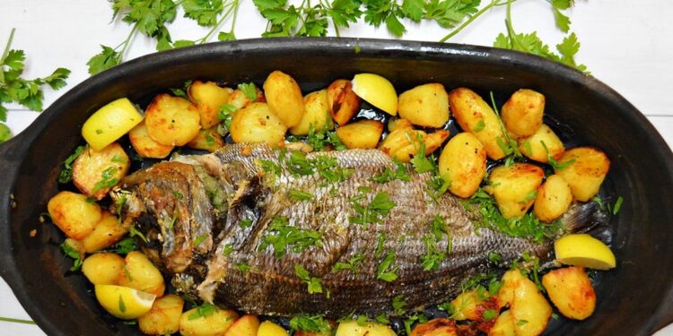 Sargo no forno com limão e orégãos