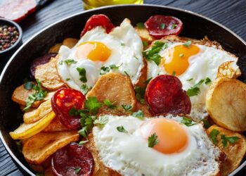 Ovos rotos com chouriço