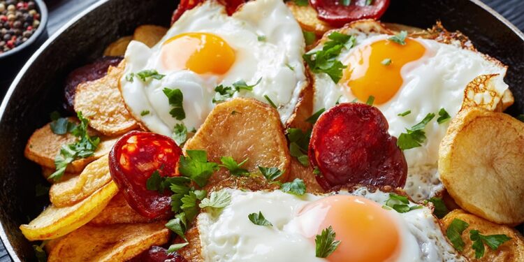 Ovos rotos com chouriço