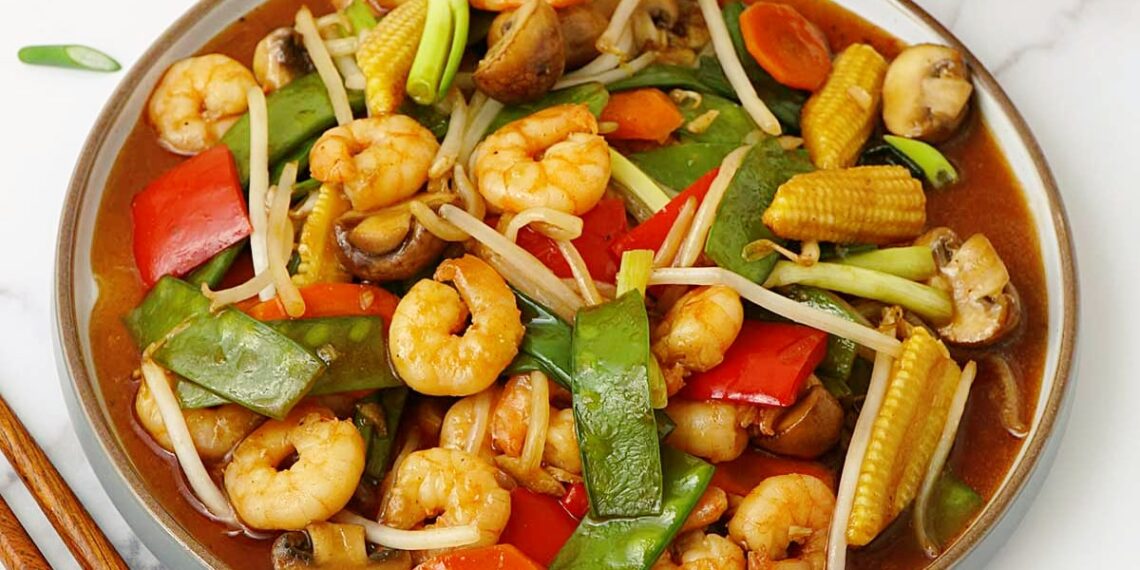 Chop suey de gambas