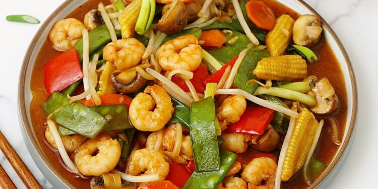 Chop suey de gambas