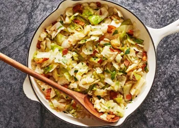 Couve lombarda salteada com chouriço e bacon