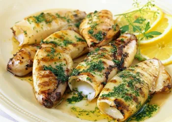 Chocos grelhados com molho verde