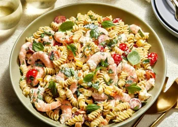 Salada de camarão com massa