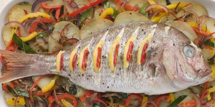 Dourada no forno com legumes