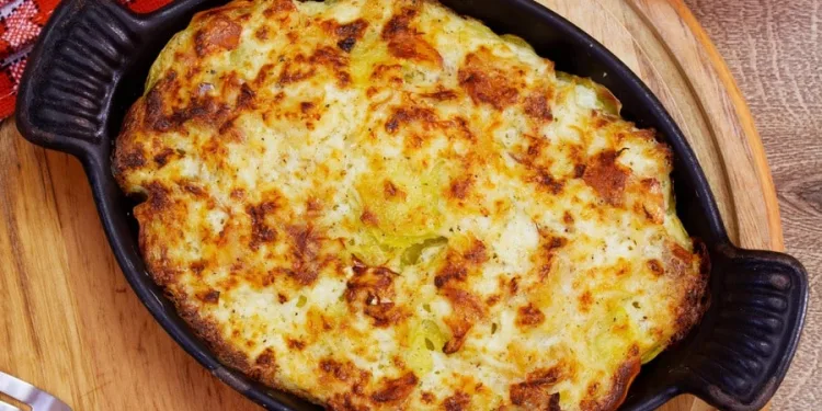 Bacalhau gratinado com camarão