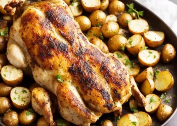 Frango assado no forno com batatas