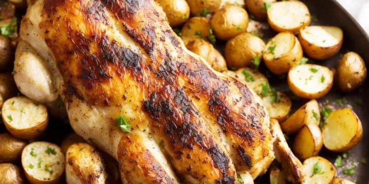 Frango assado no forno com batatas