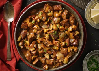 Vitela estufada com cogumelos