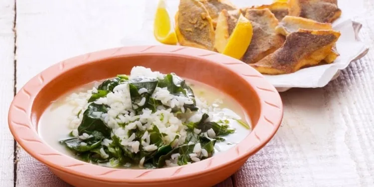 solha frita com arroz de grelos