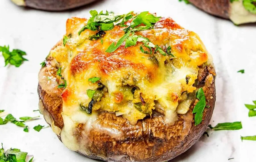 Cogumelos Portobello recheados fáceis e deliciosos