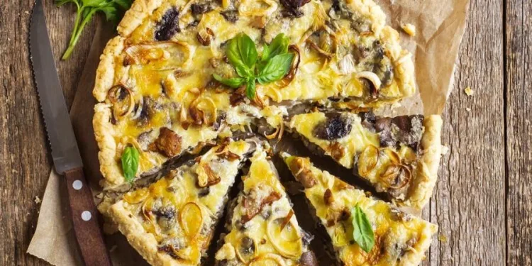 Quiche de alho francês e cogumelos