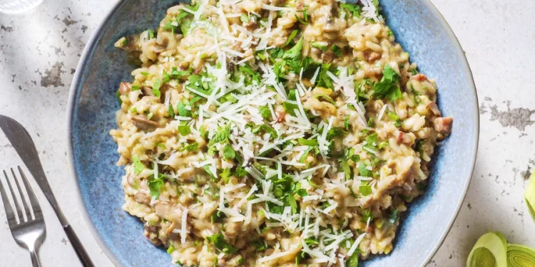 Risoto de cogumelos e bacon