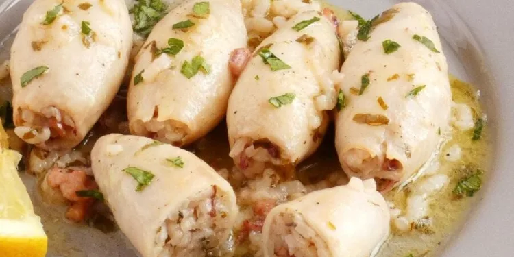 Lulas recheadas com arroz