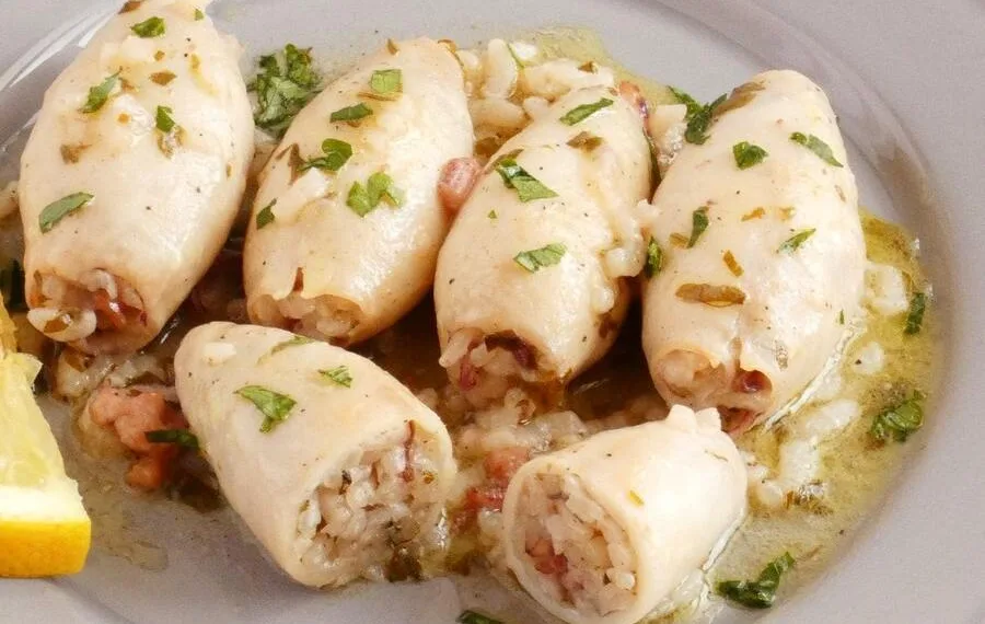 Lulas recheadas com arroz