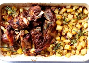 Borrego assado no forno com alecrim