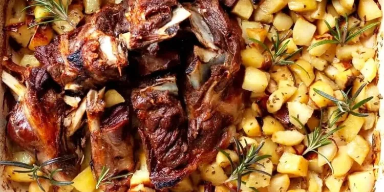 Borrego assado no forno com alecrim