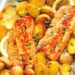 Filetes de salmão com batatas e legumes
