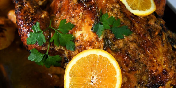 Capão assado no forno