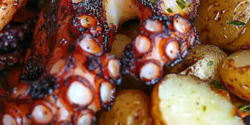 Polvo no forno com batatinhas e alho