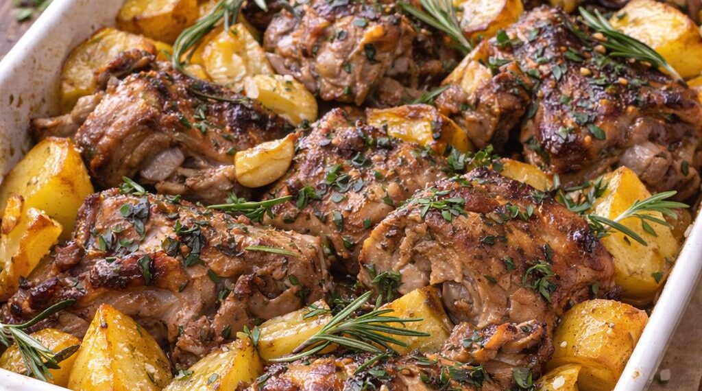 Cabrito assado com alho e alecrim