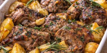 Cabrito assado com alho e alecrim