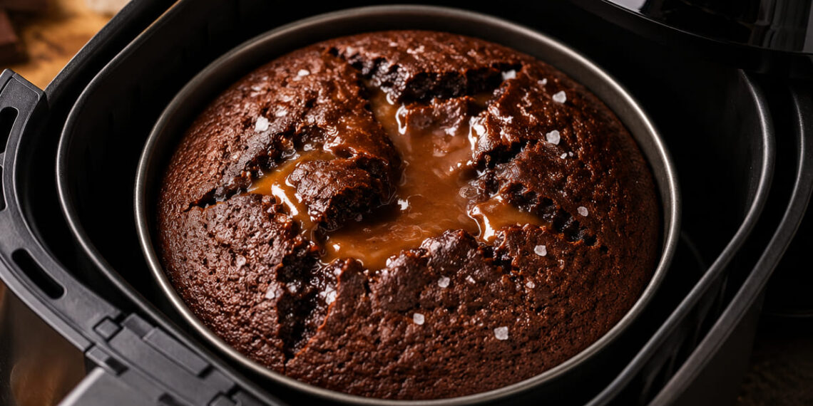 Bolo de chocolate com caramelo salgado na air fryer