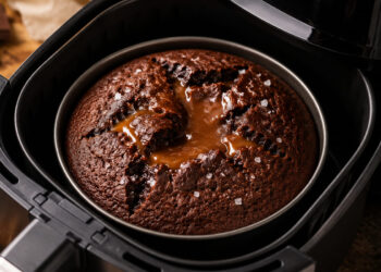 Bolo de chocolate com caramelo salgado na air fryer