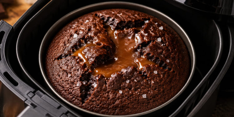 Bolo de chocolate com caramelo salgado na air fryer