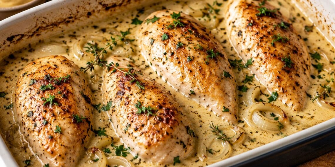 Frango cremoso no forno com mostarda e ervas aromáticas
