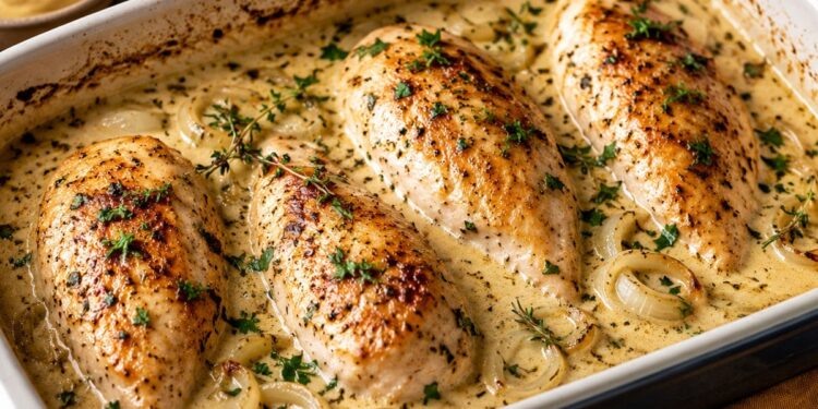 Frango cremoso no forno com mostarda e ervas aromáticas