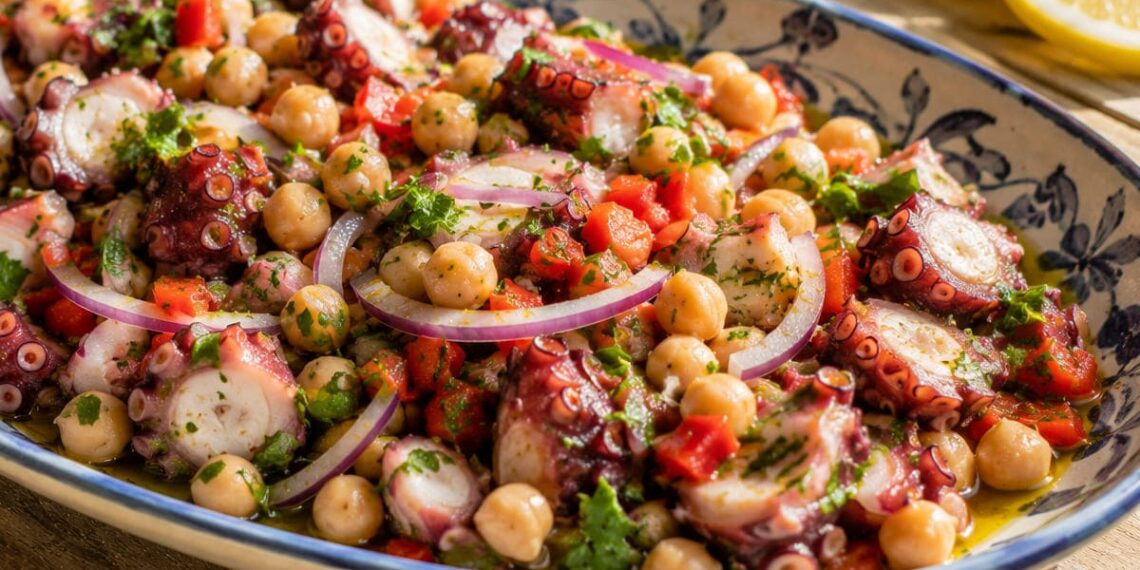 Salada de polvo com grão e coentros: a refeição fria perfeita para os dias quentes