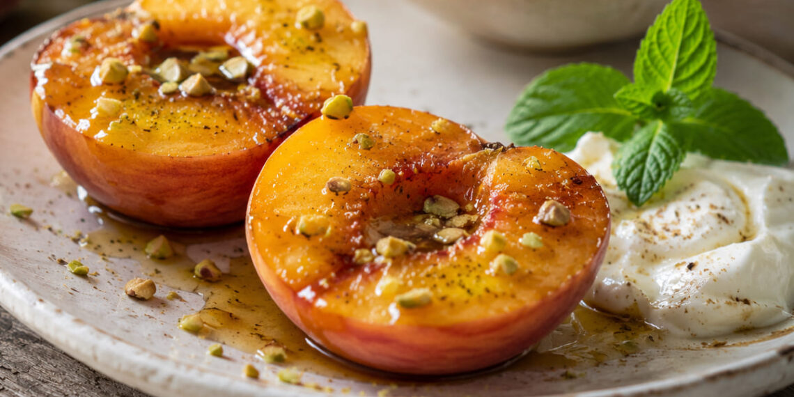 Pêssegos assados na air fryer com mel e pistácio: a sobremesa de verão em 20 minutos
